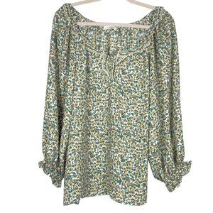 Max Studio Womens Balloon Sleeve Peasant Blouse Sz 1X Floral Bloomcore Ruffles
